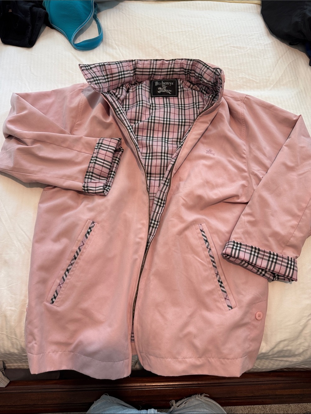 Burberry Dupe Pink Plaid-Lined Utility Jacket with hood. M